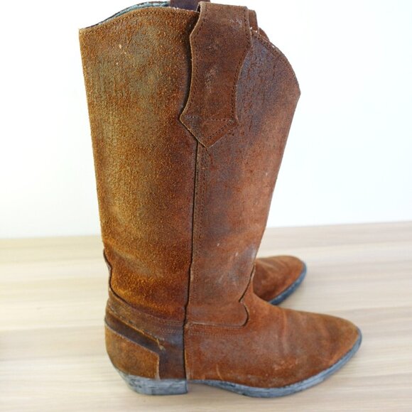 Vintage‎ Western Boots Leather 7.5 DEXTER Brown Cowboy Tall Mid Calf Rodeo USA - Picture 5 of 16